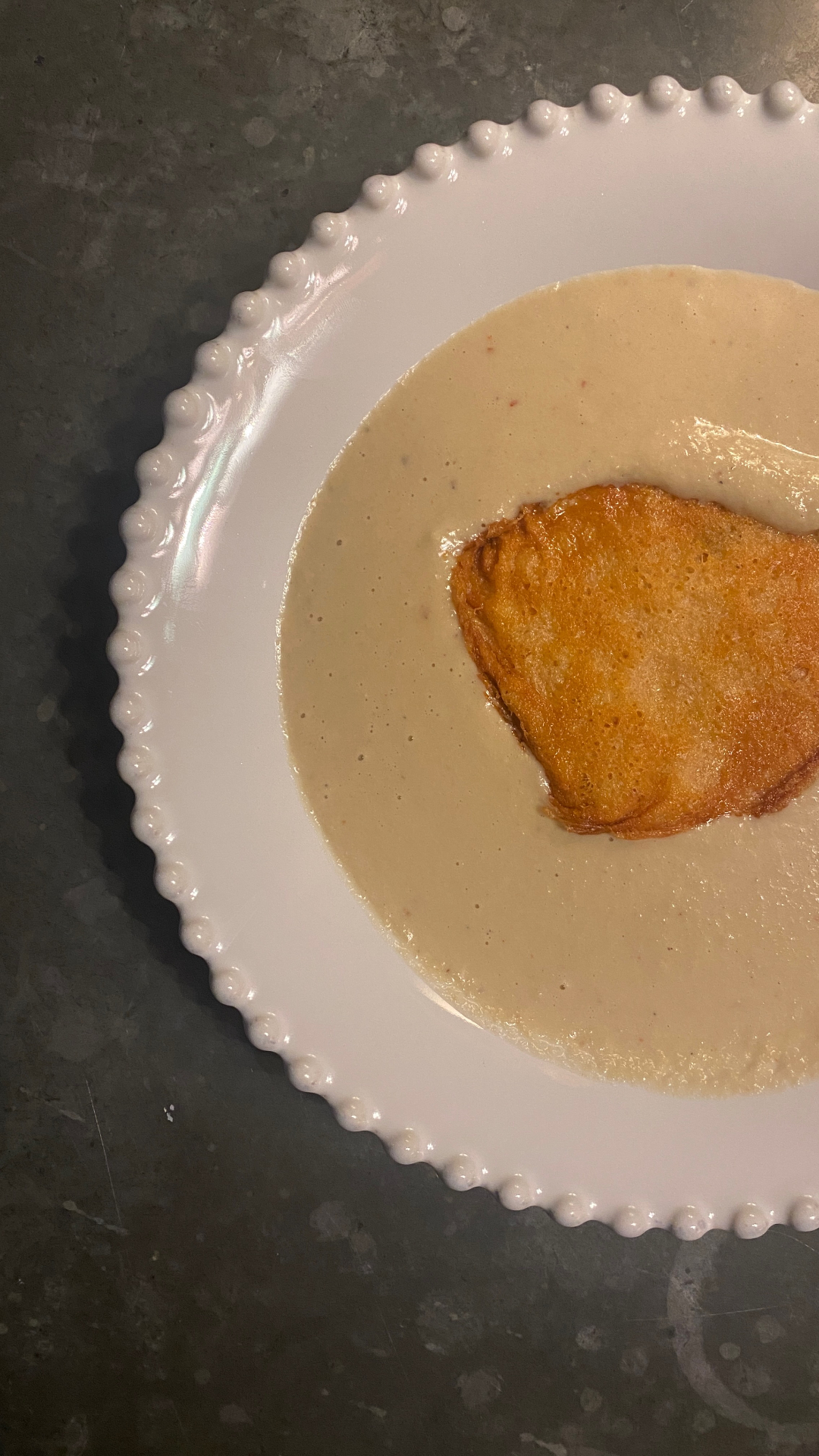 Cauliflower and Stilton soup with a Parmesan crouton