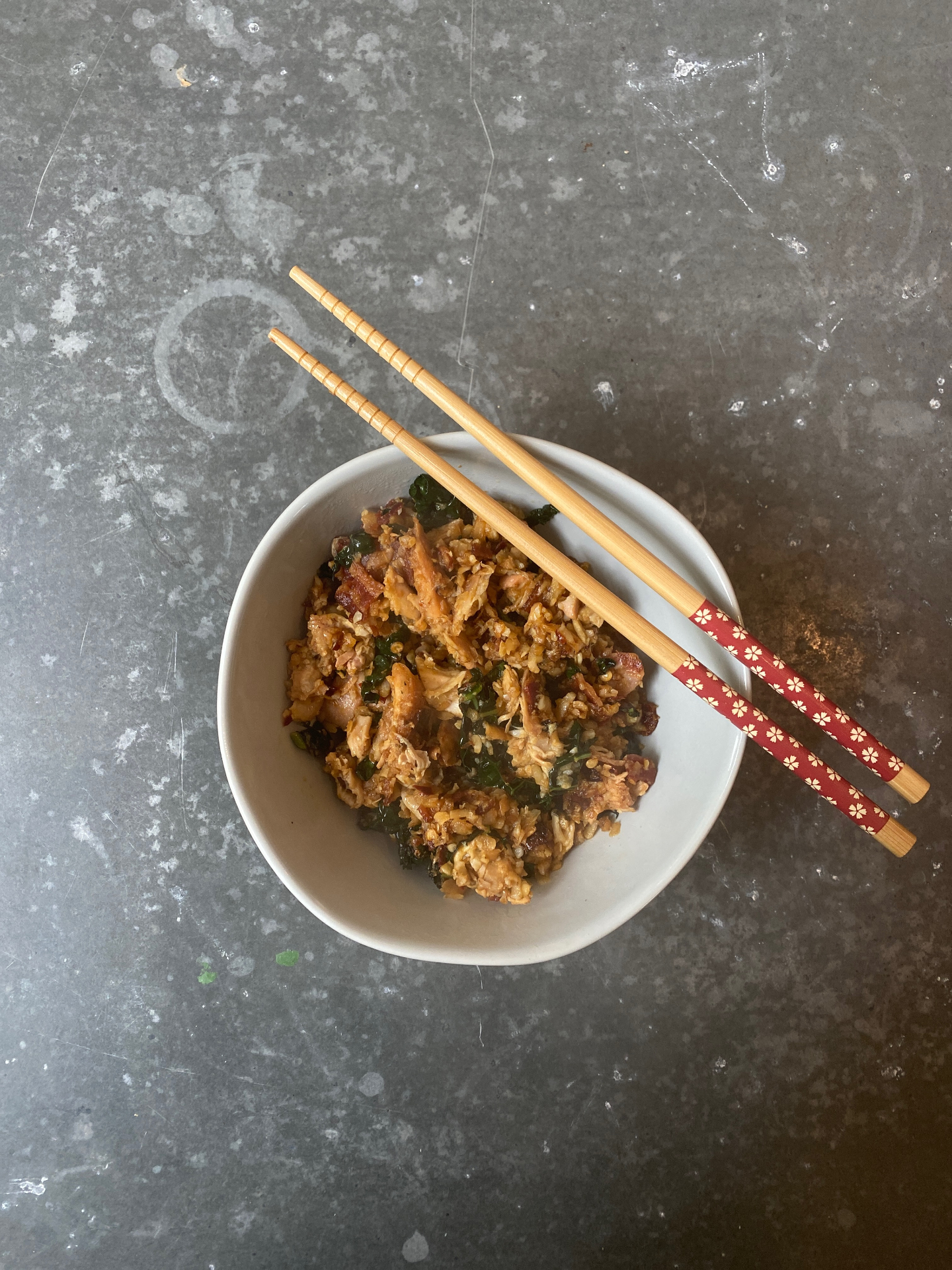 Chicken with fried cauliflower rice