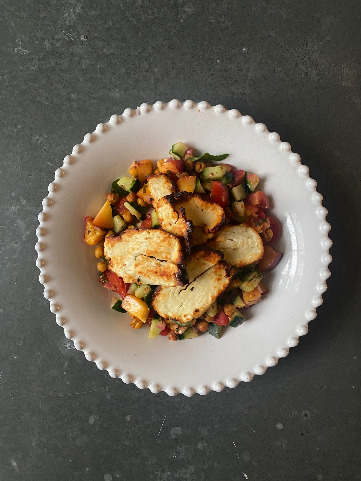Chickpea & hot honey halloumi chopped salad