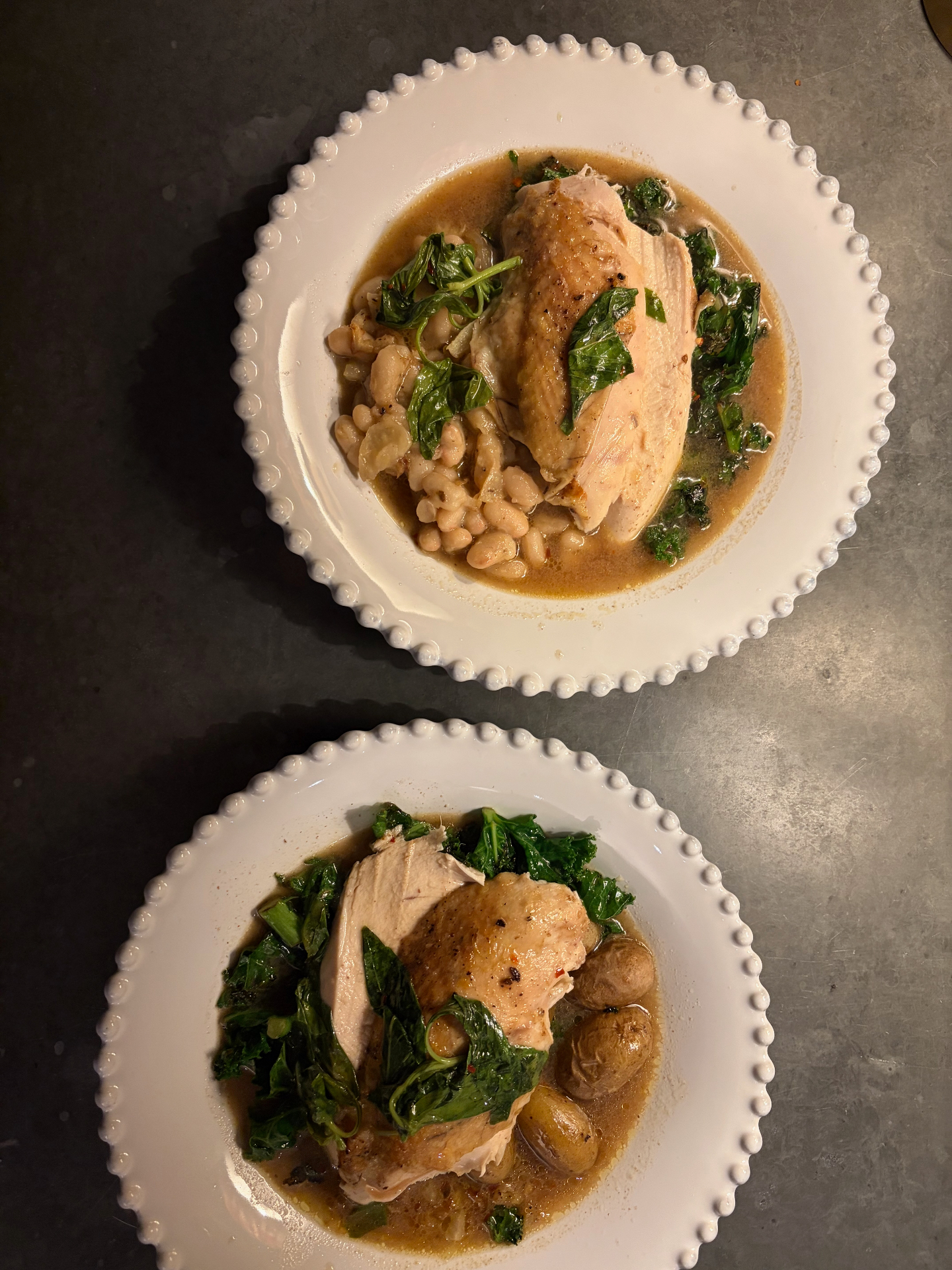 Creamy miso chicken with kale & white beans