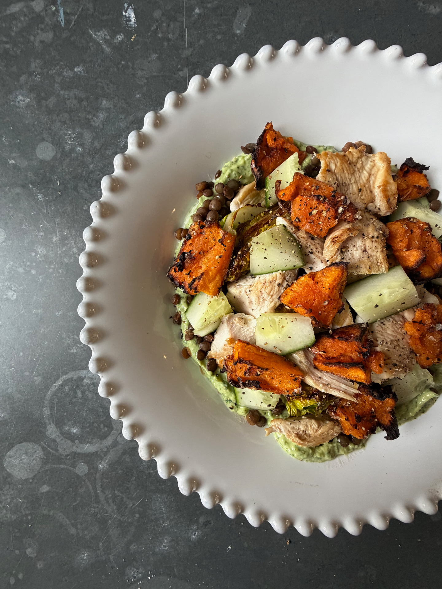Crispy chicken with green goddess salad