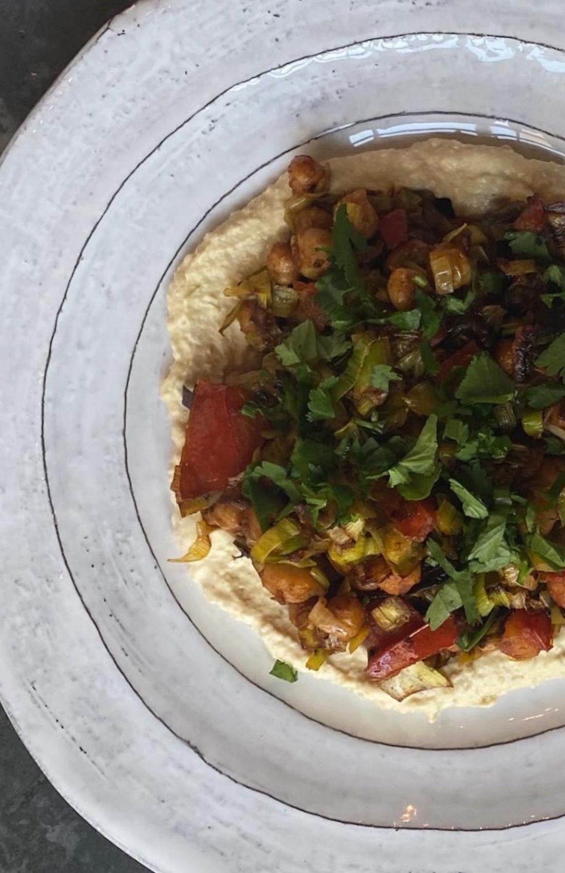 Harissa chickpeas with sticky leeks