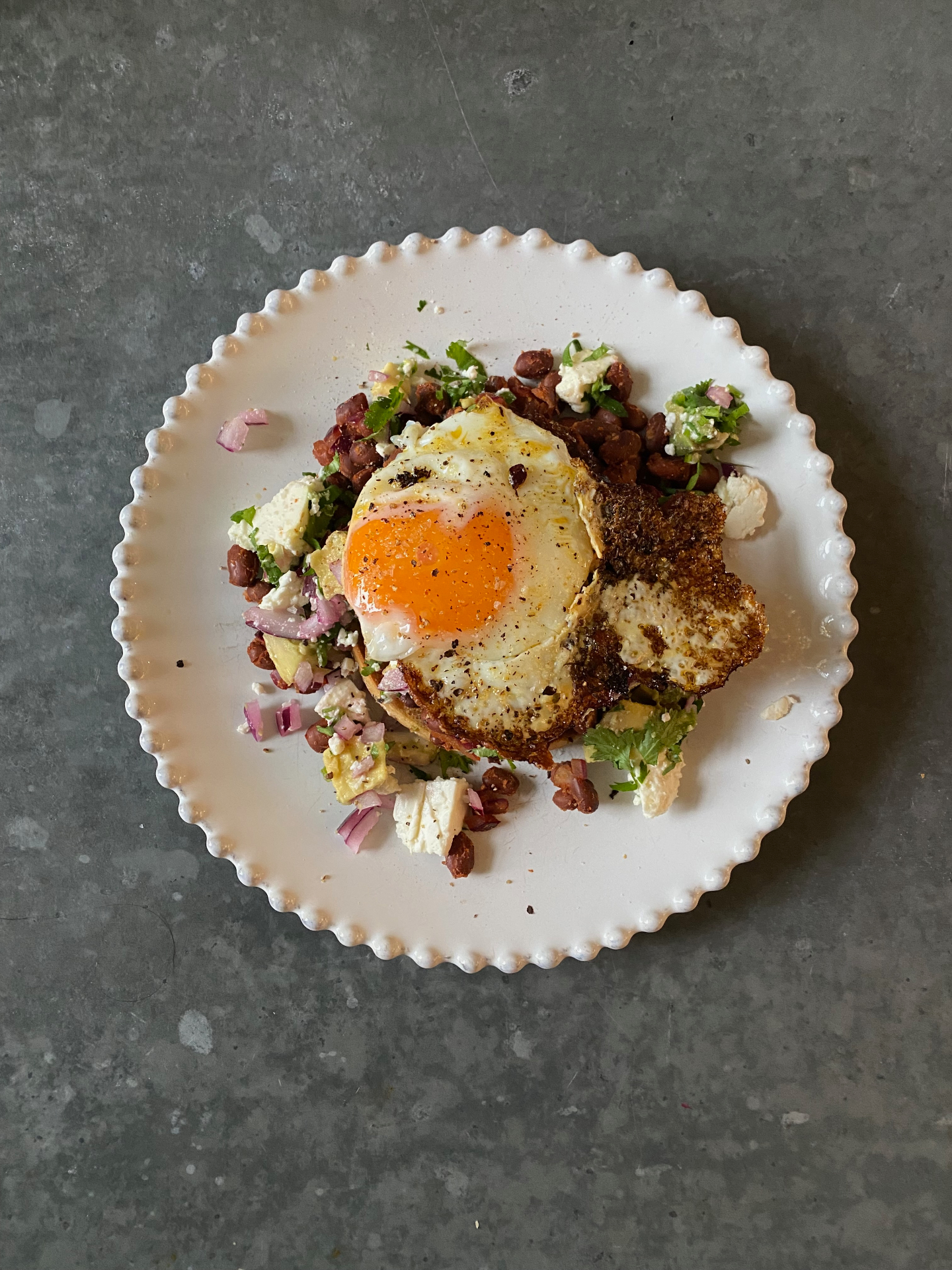 Mexican style molletes with crispy egg