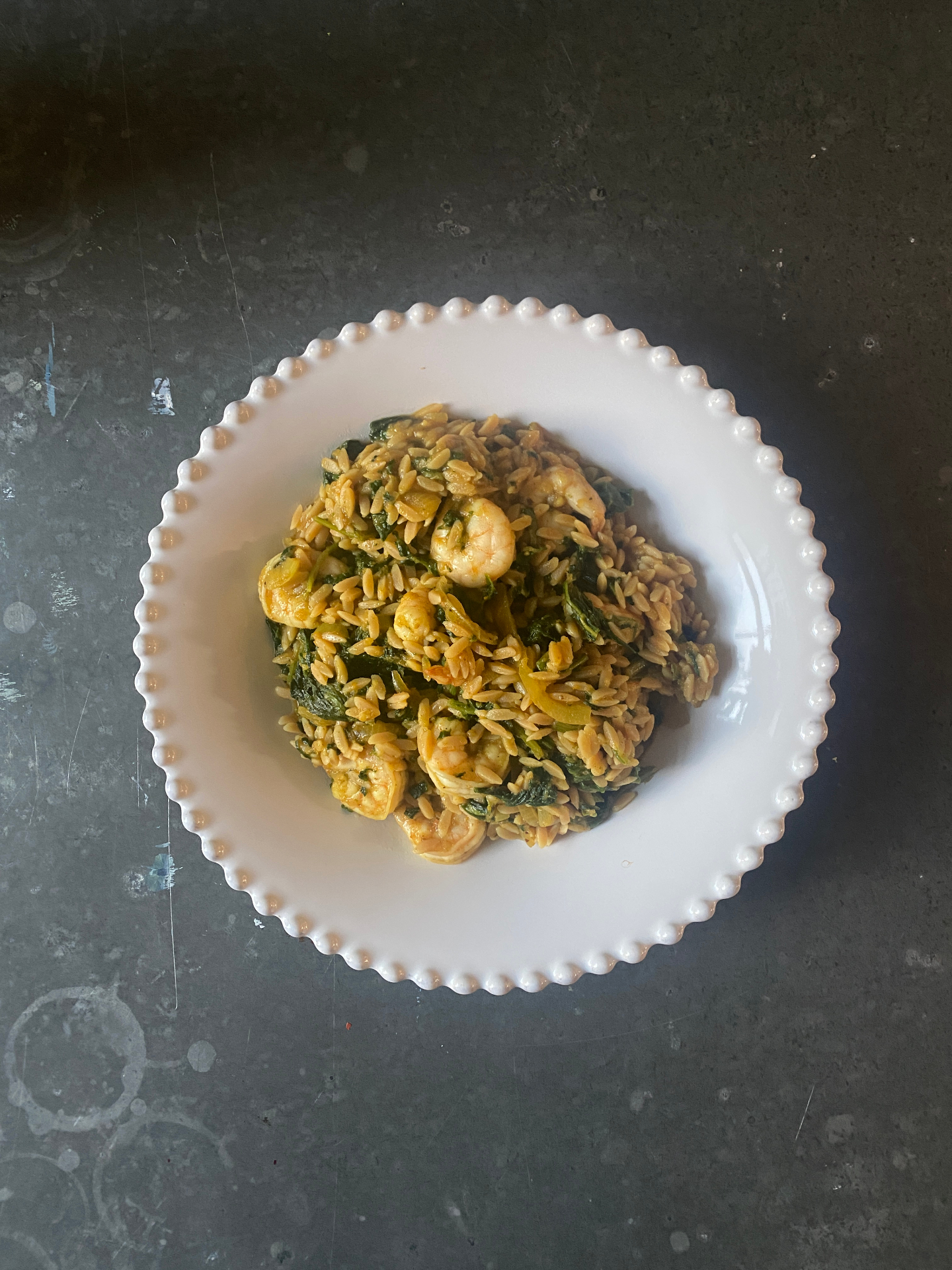 Prawn saag with rice