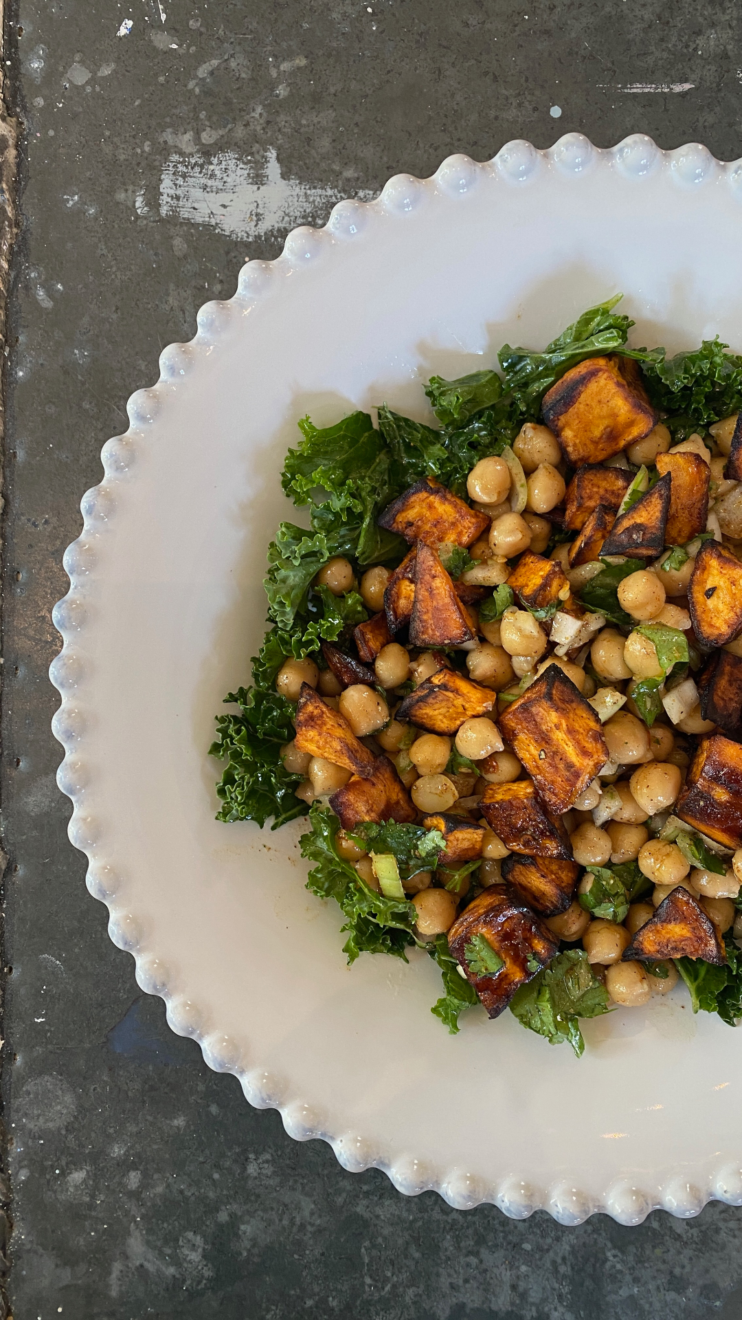 Roasted spiced sweet potato with sticky, sweet kale