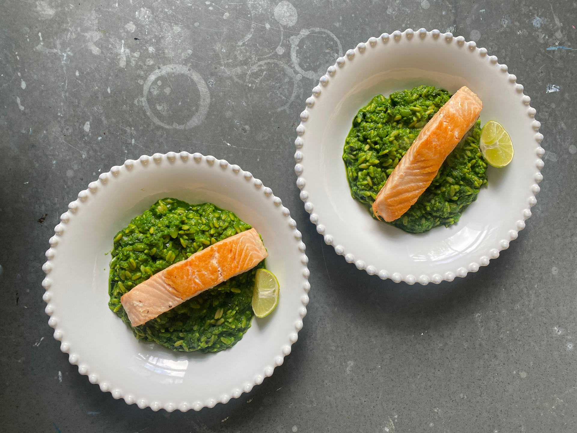 Salmon with super green rice